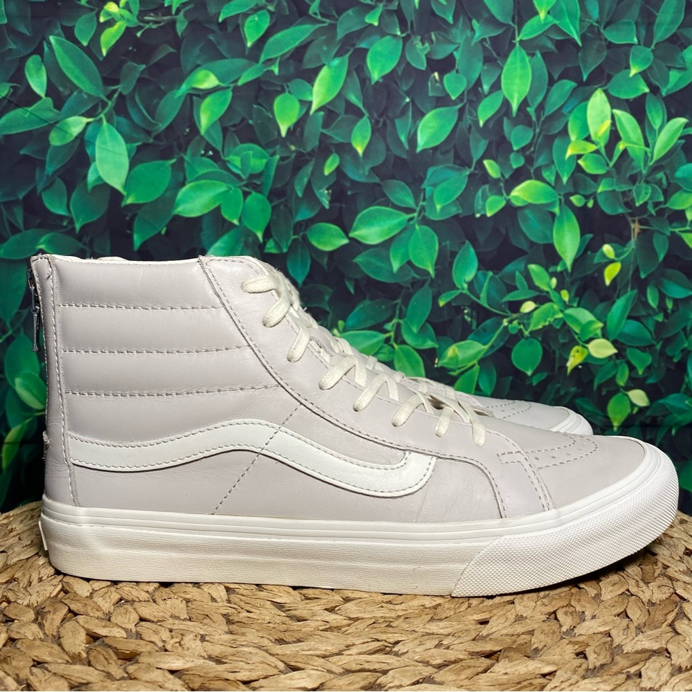 Vans sk8 hi leather grey white zipper